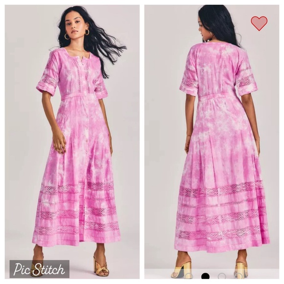LoveShackFancy Dresses & Skirts - LoveShackFancy Edie pink maxi dress with lace accents - size M